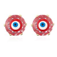 Evil Eye Earrings, Brass, plated, fashion jewelry & micro pave cubic zirconia & enamel 10mm 