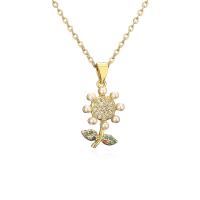 Cubic Zircon Micro Pave Brass Necklace, with Plastic Pearl, with 5cm extender chain, Flower, plated, fashion jewelry & micro pave cubic zirconia, gold cm 