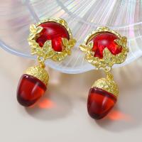 Zinc Alloy Stud Earring, with Resin, plated, fashion jewelry & for woman, red 