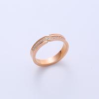 Cubic Zirconia Stainless Steel Finger Ring, 316L Stainless Steel, plated, Unisex & micro pave cubic zirconia, rose gold color 