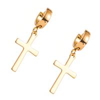 Titanium Steel Earrings, Cross, plated, for woman, golden 