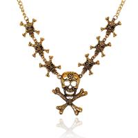 alliage de zinc collier, avec 5cm chaînes de rallonge, crane, Halloween Design & bijoux de mode & unisexe, doré Environ 45 cm, Vendu par PC