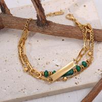 Gemstone Bracelets, 304 Stainless Steel, with Natural Stone, with 5.5cm extender chain, 18K gold plated, fashion jewelry & for woman, golden Approx 18.5 cm 