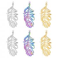 Stainless Steel Feather Pendant, 304 Stainless Steel, Vacuum Ion Plating, DIY & hollow [