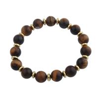 Tiger Eye Stone Bracelets, with 304 Stainless Steel, fashion jewelry & Unisex, 10.5mm Approx 9.84 Inch 
