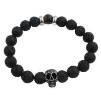 Lava Bead Bracelet, with 304 Stainless Steel, Skull, fashion jewelry & Unisex, 16mm Approx 8.66 Inch 