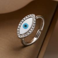 Evil Eye Schmuck Fingerring, Messing, mit Muschel, blöser Blick, plattiert, Modeschmuck, keine, Ring inner diameter:18~19mm, verkauft von PC