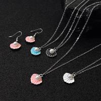 Fashion Zinc Alloy Jewelry Sets, earring & necklace, with Plastic Pearl, Shell, plated, fashion jewelry & for woman 