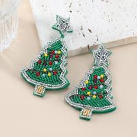 Christmas Earrings, Seedbead, with Glass Beads, Christmas Tree, handmade, Christmas Design & fashion jewelry & for woman, green 