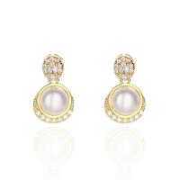 Sterling Silver Pearl Drop Earring, 925 Sterling Silver, with Freshwater Pearl, plated, micro pave cubic zirconia & for woman 
