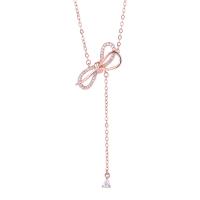 Cubic Zircon Micro Pave Sterling Silver Necklace, 925 Sterling Silver, with 5CM extender chain, Bowknot, plated, micro pave cubic zirconia & for woman Approx 40 cm 