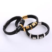 PU Leather Cord Bracelets, 316L Stainless Steel, with PU Leather, plated, for man Approx 21 cm 