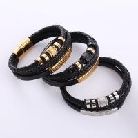 PU Leather Cord Bracelets, 316L Stainless Steel, with PU Leather, plated, for man Approx 20 cm 