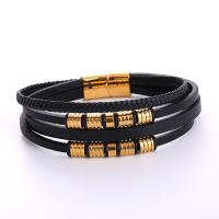 PU Leather Cord Bracelets, 316L Stainless Steel, with PU Leather, plated, for man, gold Approx 20 cm 