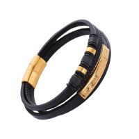 PU Leather Cord Bracelets, 316L Stainless Steel, with PU Leather, plated, for man Approx 21 cm 