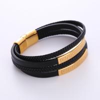 PU Leather Cord Bracelets, 316L Stainless Steel, with PU Leather, plated, for man, golden Approx 21 cm 