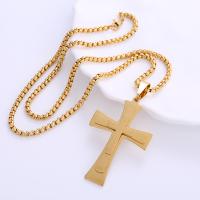 Stainless Steel Jewelry Necklace, 316L Stainless Steel, Cross, plated, Unisex, Crystal Gold Approx 60 cm 