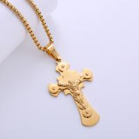 Stainless Steel Jewelry Necklace, 316L Stainless Steel, Cross, plated, Unisex, golden Approx 60 cm 