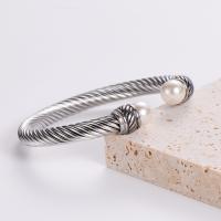 Stainless Steel Cuff Bangle, 304 Stainless Steel, with Plastic Pearl, plated, for man, original color, Inner Approx 62mm 
