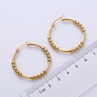Stainless Steel Hoop Earring, 304 Stainless Steel, with Plastic Pearl, plated & for woman, golden 