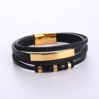 PU Leather Cord Bracelets, 316L Stainless Steel, with PU Leather, plated, for man, golden Approx 21 cm 