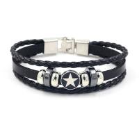 Cowhide Bracelets, with Zinc Alloy, pentagram, plated, multilayer & Unisex Approx 8.3 Inch [