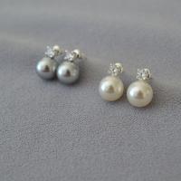 Plastic Stud Earring, Plastic Pearl, Round, fashion jewelry & micro pave cubic zirconia & for woman 15mm 