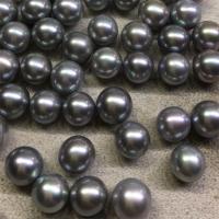 Natural Freshwater Pearl Loose Beads, Round, DIY & half-drilled, grey 