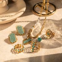 Turquoise Stainless Steel Jewelry Sets, 304 Stainless Steel, with turquoise, 18K gold plated, fashion jewelry & for woman, golden [