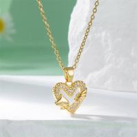 Titanium Steel Jewelry Necklace, with 1.97inch extender chain, Heart, plated, fashion jewelry & micro pave cubic zirconia & for woman, golden Approx 15.75 Inch 