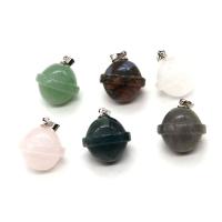 Gemstone Brass Pendants, Natural Stone, with Brass, silver color plated, DIY Length about 18-20mm 