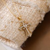 Cubic Zircon Micro Pave Brass Necklace, with 5cm extender chain, Cross, plated & micro pave cubic zirconia cm 