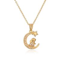 Cubic Zircon Micro Pave Brass Necklace, with 5cm extender chain, Moon, plated, fashion jewelry & micro pave cubic zirconia cm 