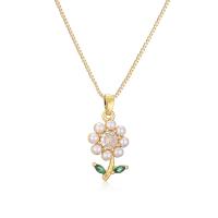 Cubic Zircon Micro Pave Brass Necklace, with Plastic Pearl, with 5cm extender chain, Flower, plated, fashion jewelry & micro pave cubic zirconia cm 