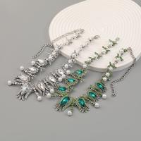 collier de Stras en alliage Zinc, alliage de zinc, avec perle de plastique, avec 13.9cm chaînes de rallonge, fleur, bijoux de mode & pour femme & avec strass, plus de couleurs à choisir Environ 34.4 cm, Vendu par PC