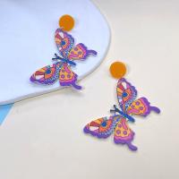 Acrylic Drop Earring, Butterfly, printing, fashion jewelry & for woman, multi-colored 