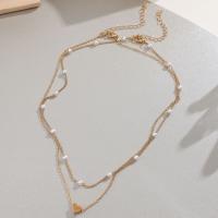 Fashion Multi Layer Necklace, Zinc Alloy, with Plastic Pearl, plated, Double Layer & fashion jewelry & for woman 