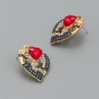 Zinc Alloy Rhinestone Stud Earring, with acrylic rhinestone, Heart, fashion jewelry & for woman 