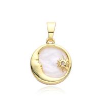 Cubic Zircon Micro Pave Brass Necklace, with White Shell, with 5CM extender chain, Moon and Star, plated & micro pave cubic zirconia & for woman, golden Approx 45 cm 