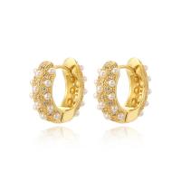 Cubic Zirconia Micro Pave Brass Earring, with Plastic Pearl, plated & micro pave cubic zirconia & for woman, golden 