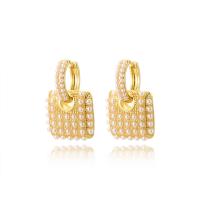 Brass Drop Earring, with Plastic Pearl, plated & for woman, golden 