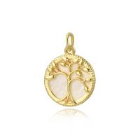 Cubic Zirconia Micro Pave Brass Pendant, with White Shell & Plastic Pearl, plated & micro pave cubic zirconia & for woman, golden [