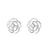 Sterling Silver Stud Earring, 925 Sterling Silver, with Plastic Pearl, petals, plated, for woman & epoxy gel 