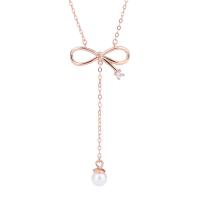 Cubic Zircon Micro Pave Sterling Silver Necklace, 925 Sterling Silver, with Plastic Pearl, with 5CM extender chain, plated, micro pave cubic zirconia & for woman Approx 40 cm 