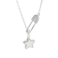 Cubic Zircon Micro Pave Sterling Silver Necklace, 925 Sterling Silver, with White Shell, with 5CM extender chain, Star, plated, micro pave cubic zirconia & for woman Approx 40 cm 