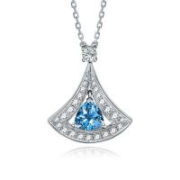 Cubic Zircon Micro Pave Sterling Silver Necklace, 925 Sterling Silver, with Aquamarine, with 5CM extender chain, plated, micro pave cubic zirconia & for woman Approx 40 cm 