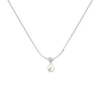 Sterling Silver Jewelry Necklace, 925 Sterling Silver, with Plastic Pearl, with 5CM extender chain, plated, for woman Approx 40 
