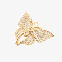 Cubic Zirconia Micro Pave Sterling Silver Pendant, 925 Sterling Silver, Butterfly, real gold plated, DIY & micro pave cubic zirconia, gold Approx 2mm [