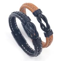 PU Leather Cord Bracelets, Microfiber PU, with Zinc Alloy, plated, punk style & for man Approx 8.5 Inch 