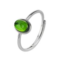 Sterling Silver Finger Ring, Diopside, with 925 Sterling Silver, Oval, silver color plated, adjustable & for woman, bead size US Ring 